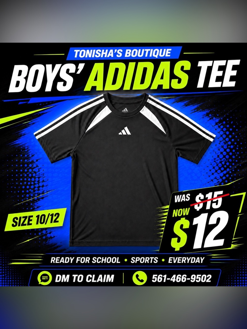 adidas Black Tee with White Stripes